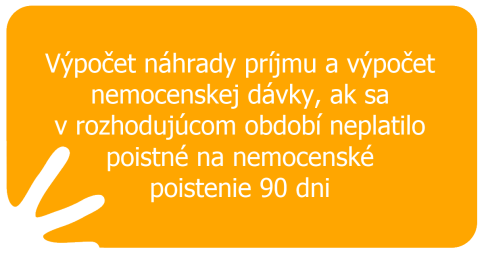 Výpočet náhrady príjmu a výpočet nemocenskej dávky, ak sa v rozhodujúcom období neplatilo poistné na nemocenské poistenie 90 dní